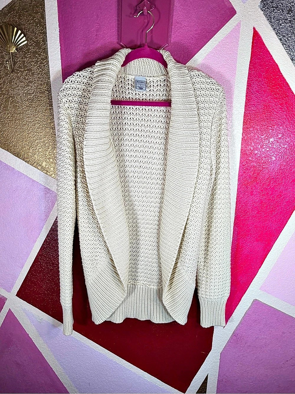 Old Navy Maternity Large Cream Chunky Knit Shawl Collar Cocoon Cardigan Open Fro